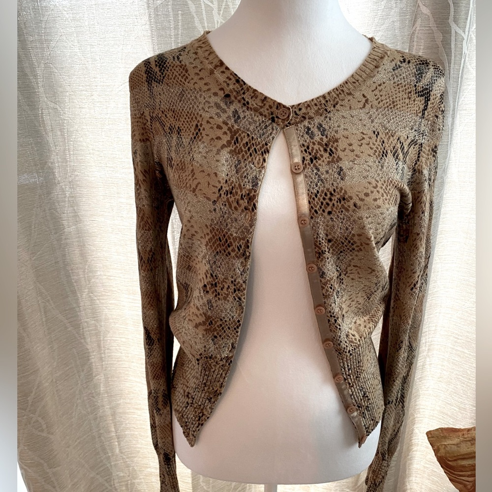 Fun cream/ brown/gold  animal print cardigan from Express studio. Size S